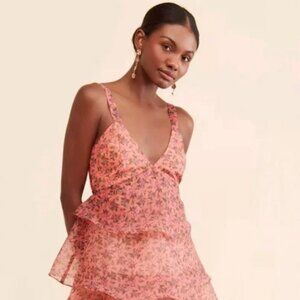 Lost + Wander Rising Midi Tiered Dress in pink floral print. Size S